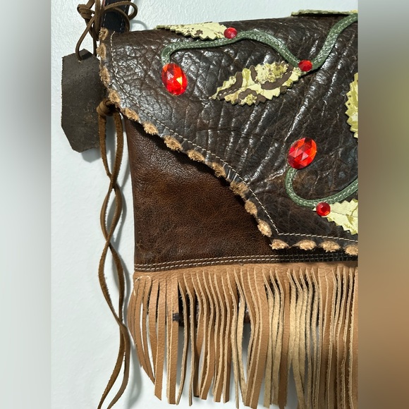 Loriano Tolaini Handmade Leather Boho Bag with Fringe and Embellishments - Picture 11 of 17